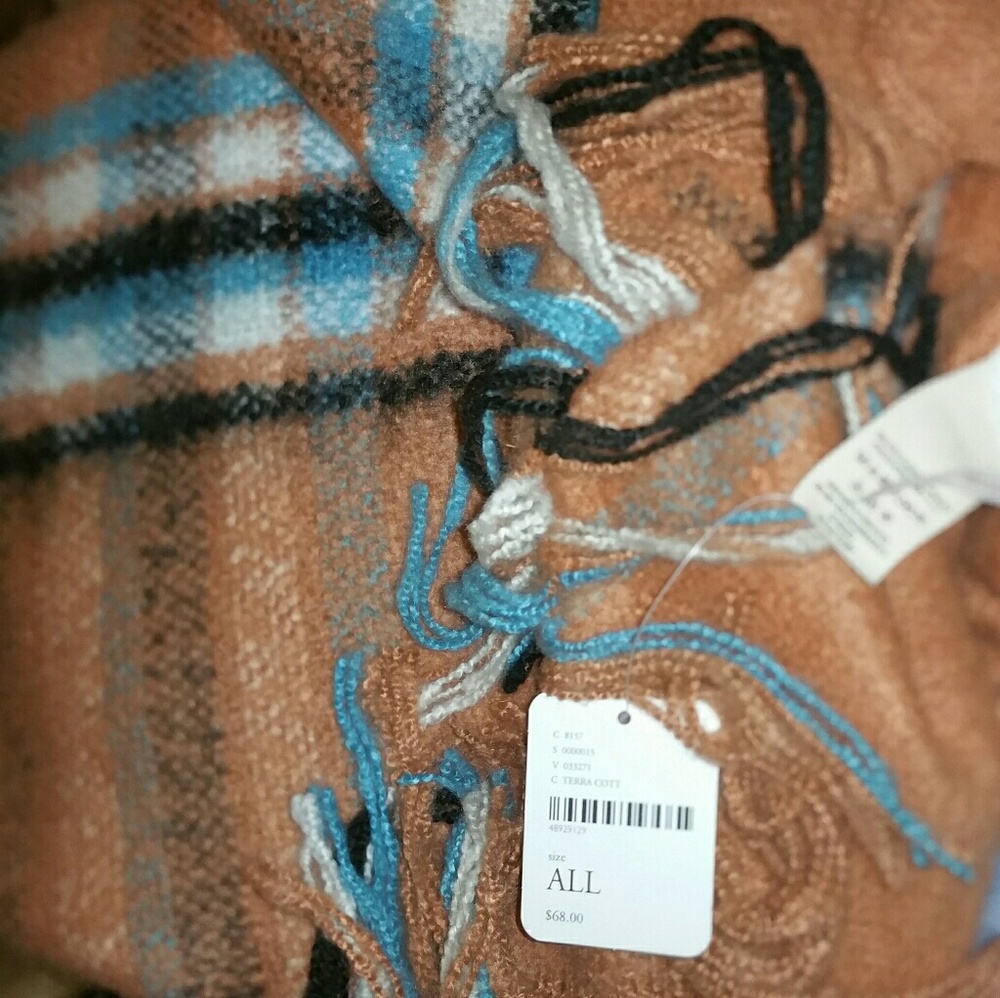 New free people wren plaid blanket wrap rust OS FP - Picture 6 of 7